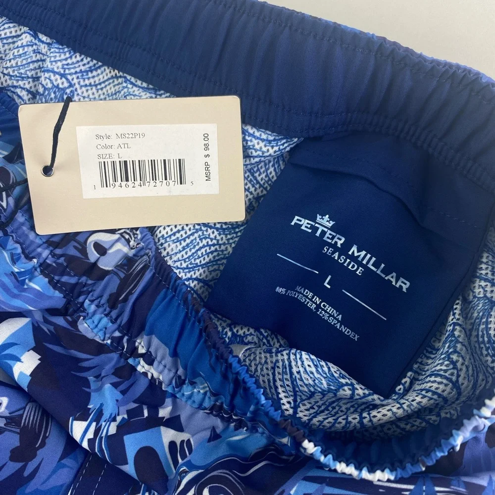 NWT Peter Millar Seaside Monaco Madness ATL Blue w/Koozie Swim Trunks Suit $98